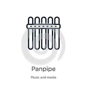 Panpipe icon. Thin linear panpipe outline icon isolated on white background from music collection. Line vector sign, symbol for