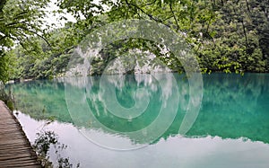 panramic view of a lake in the Plitvice Natural park, croatia