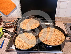 pans with the food named frico a typical italian recipe