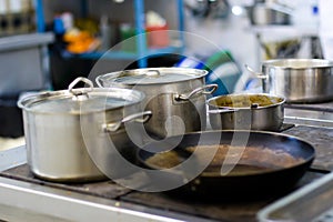 Pans on the stove photo