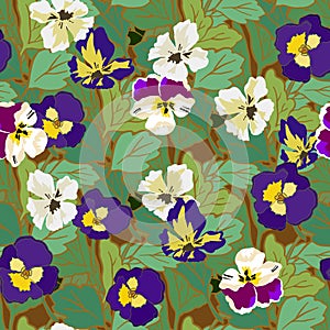 Pansy Flowers Background - Seamless Floral Shabby Chic Pattern - in vector