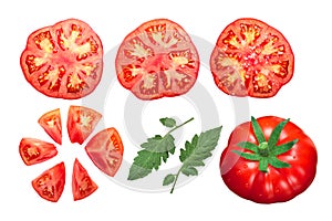 Pantano tomatoes whole, cut, top view photo