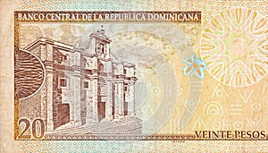 Panteon Nacional building depicted on old twenty peso note Dominican republic money