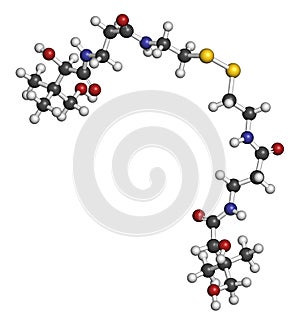 Pantethine (dimeric vitamin B5) molecule. Used in dietary supplements. Atoms are represented as spheres with conventional color