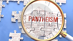 Pantheism and related ideas on a puzzle pieces. A metaphor showing complexity of Pantheism analyzed with a help of a mag