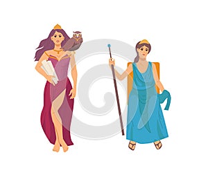 Pantheon of ancient Greek gods. Ancient female Greece Gods Athena and Hera. Hera, patroness of marriage and conjugal love. Athena photo
