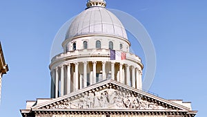 Pantheon building in Paris, France with focus on French flag