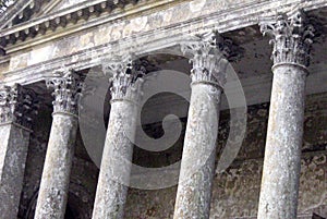 The Pantheon facade details in Stourhead Gardens, Wiltshire, England