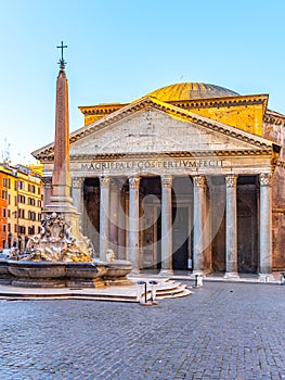 Pantheon and Fontana del Pantheon with monumental obelisk on Piazza della Rotonda, Rome, Italy