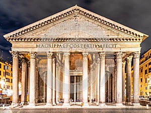 Pantheon - former Roman temple. Piazza della Rotonda by night, Rome, Italy