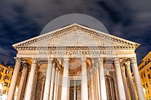 Pantheon - former Roman temple. Piazza della Rotonda by night, Rome, Italy