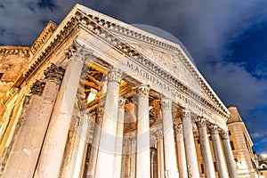 Pantheon - former Roman temple. Piazza della Rotonda by night, Rome, Italy