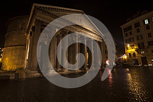 Pantheon, historic building in Rome, Italy - Night