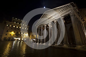 Pantheon, historic building in Rome, Italy - Night