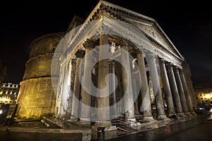 Pantheon, historic building in Rome, Italy - Night