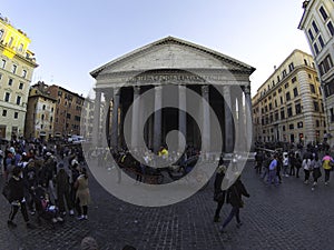 The Pantheon of Marcus Agrippa in Rome, Italy, April, 2019. - `M. AGRIPPA L. F. COS. TERTIUM FECIT`.