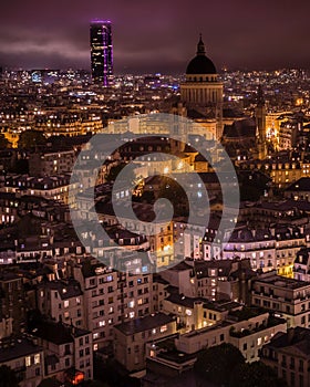 Pantheon and Montparnasse tower at night