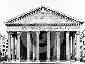 Pantheon in Rome, Italy. Front view of portico with classical columns