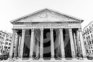 Pantheon in Rome, Italy. Front view of portico with classical columns