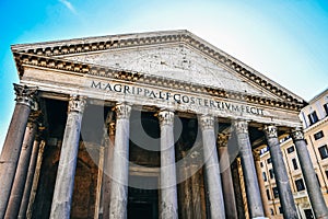 The Pantheon in Rome, Italy. Pantheon is ancient temple build in 2nd century AD, located on Piazza della Rotonda.