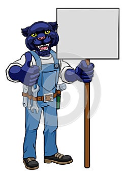 Panther Construction Cartoon Mascot Handyman