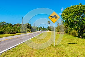Panther Crossing Sign in Southern Florida USA