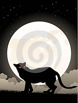 Panther and full moon