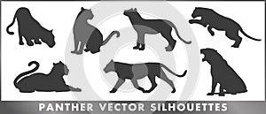 Panther group vector silouettes set