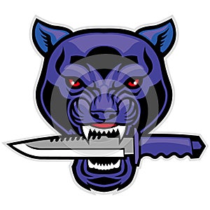 Panther head bite a military blade