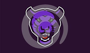 Panther mascot logo. Wild animal head logo with grin. Badge, sticker of a panter for a team, sports club. Isolated