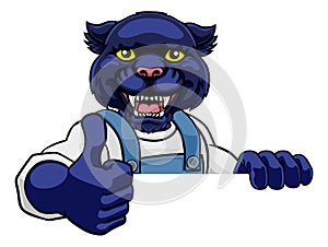 Panther Mascot Plumber Mechanic Handyman Worker