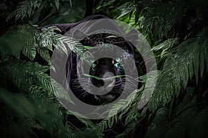 panther prowling through dense jungle, its stealthy movement barely visible