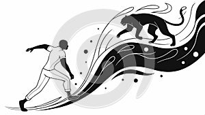 Panther silhouette jumping, wild animal and nature art vector design Generative AI photo