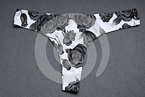 Panties flower printed, blue roses on white dark background