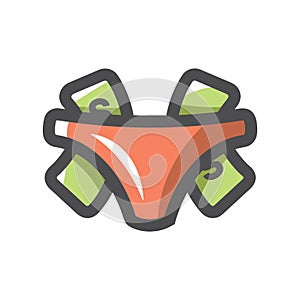 Panties and money dollars in underwear Vector icon Cartoon illustration