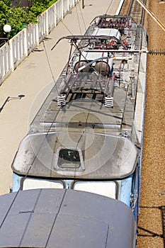 Pantograph and electric equipment on the roof of an electric locomotive