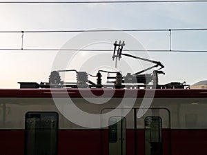 The pantograph to connect the electric power line