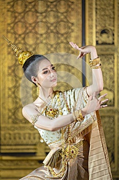 Pantomime Khon Ramayana Thai art with elegance and being registered as a World Heritage Site, There is a backdrop of Thai