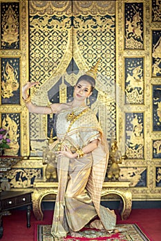 Pantomime Khon Ramayana Thai art with elegance and being registered as a World Heritage Site, There is a backdrop of Thai