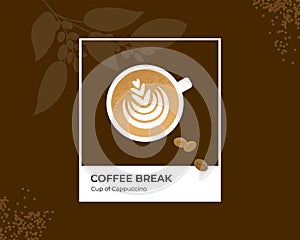 Pantone color design template with vector illustration of coffee cup, cappuccino, latte art photo