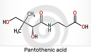 Pantothenic acid  vitamin B5, pantothenate  . Structural chemical formula and molecule model