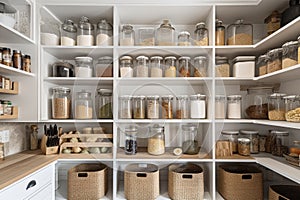 pantry with neat and organized shelves, showcasing cooking essentials