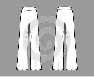 Pants boot cut technical fashion illustration with floor length, oversize silhouette, side zipper. Flat sport pyjama