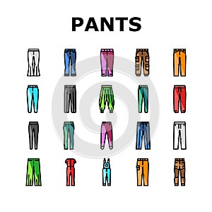 pants fashion clothes apparel icons set vector