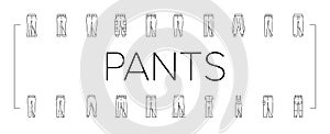 pants fashion clothes apparel icons set vector