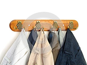 Pants hung on the hooks photo