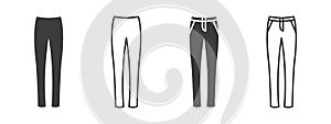 Pants icons. Women`s jeans or pants signs. Clothing symbol. Vector illustration