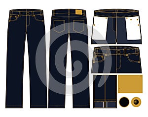 Pants jeans selvedge denim front back template clip art collection