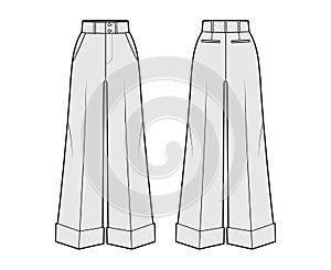 Pants oxford tailored technical fashion illustration with normal waist, high rise, full length, slant jetted pockets photo
