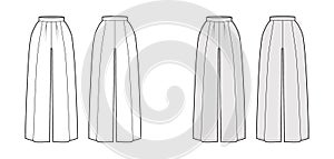 Pants skirt culotte gaucho technical fashion illustration with ankle floor length, oversize silhouette, side zipper Flat photo